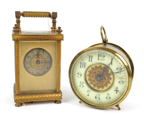French brass Carriage clock and brass drum cased clock