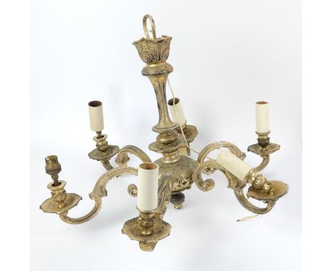 Cast gilt metal six branch chandelier and pair of matching wall lights,