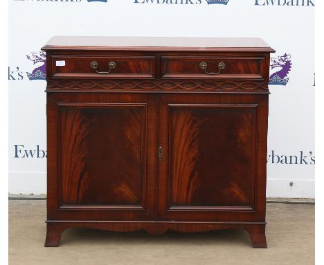 George III style crossbanded mahogany side cabinet, by Charles Barr, with two frieze drawers, two panelled doors and out spla