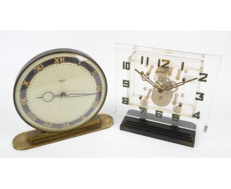 Art Deco lucite clock  by R & S, 19cm x 18.5cm x 6cm and a Smiths Sectric Art Deco mantel clock, 19cm x 21.5cm x 5cm