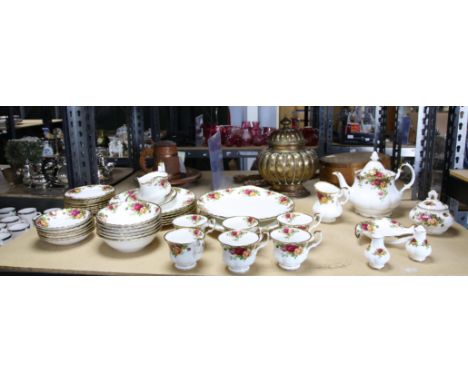 Royal Albert "Old Country Roses" tea service for six, comprising 6 dinner plates 26cm, 6 bowls 16cm, 10 side plates 16cm, 6 t