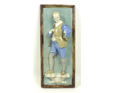 A Wayte &amp; Ridge, Longton, majolica plaque, circa 1870, modelled as a 17th century gentleman with a goatee, possibly Shake