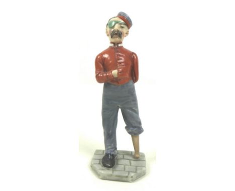 A Royal Worcester porcelain figurine, circa 1900, modelled as After War, with blue / grey and red uniform, moustache, hat, gr