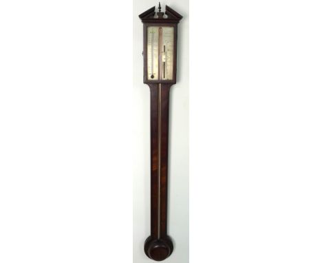 A 19th century mahogany stick barometer and thermometer by 'A Tarone, Dundee', with silvered engraved dial, 14 by 5 by 100cm 