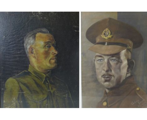 A portrait of an army sergeant, signed bottom right G. Ilessuint and dated 1944, this painting has been painted on sacking st