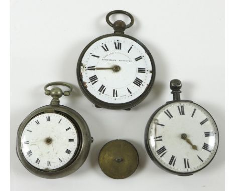 A group of three George III and later pocket watches, to comprise a pair cased pocket watch, white enamel dial with Roman num