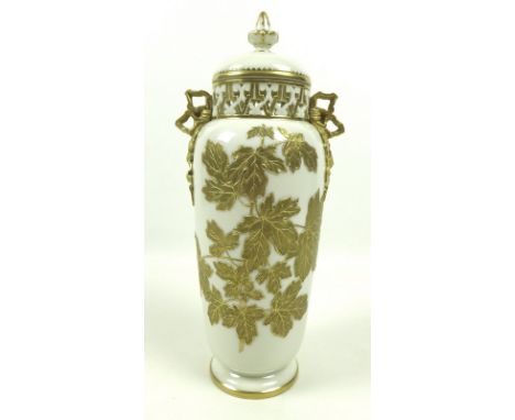 A Grainger &amp; Co, Worcester, pierced vase and cover, circa 1880, of shouldered cylindrical form on a circular foot, with t