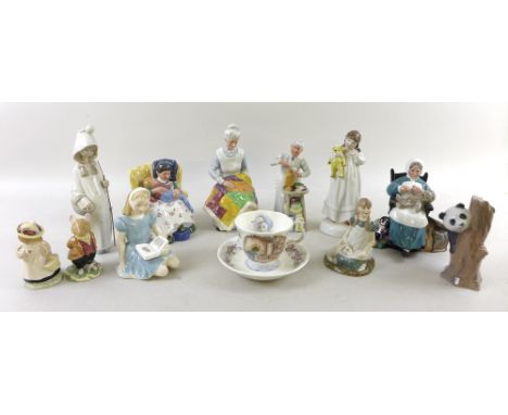 A group of nine Royal Doulton figurines, modelled as Alice, HN2158, And So To Bed, Childhood Days, HN2966, Heidi, HN2975, Swe