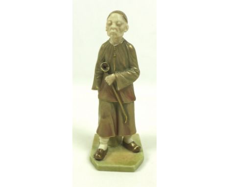 A Royal Worcester porcelain figurine, circa 1892, modelled as a Chinese man with a cap holding a pipe, from the 'Countries of