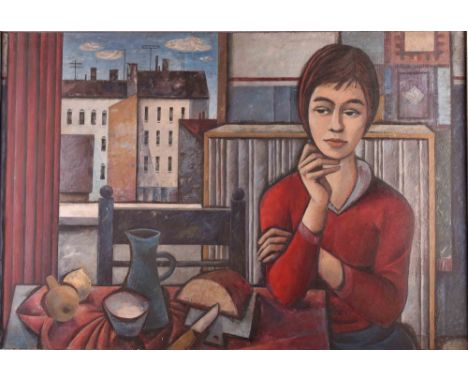   Rolf SCHUBERT (1932-2013)  "Studentin Helga K" Gemälde Öl / Leinwand, 81 cm x 120 cm, mit Künstlerrahmung 123 cm x 84,5 cm,