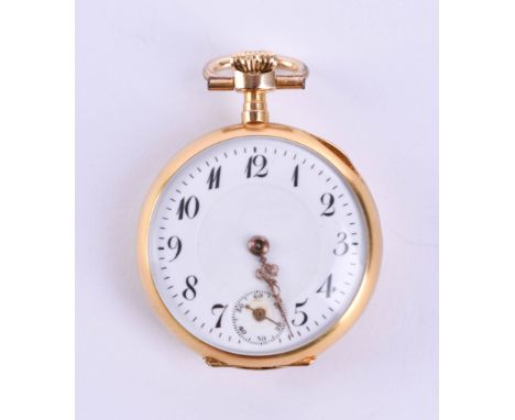   Damen Taschenuhr  GG 585/000, Emaille-Ziffernblatt mit arabischen Zahlen, Uhr läuft an, Ø  26 mm,Gesamtgewicht ca. 17 g    