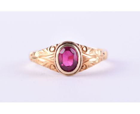   Rubinring  GG 900/000, Rubin ca. 0,30 ct, RG ca. 56, Gesamtgewicht ca. 5,7 g        Ruby ring  yellow ring 900/000, ruby ??