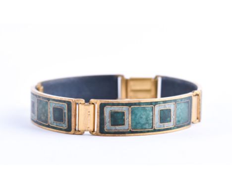   Emaille-Armband 50/60er Jahre  Messing vergoldet, Gesamtlänge 18 cm, B: 1,3 cm        Enamel bracelet 50/60ies  gilded bras