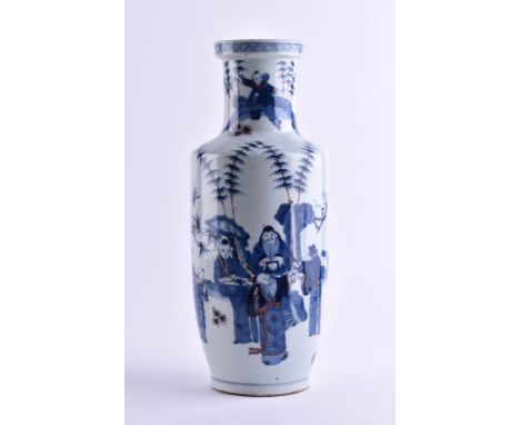   Vase China Republik-Periode  umlaufend farbig staffiert, mit Doppelring- Bodenmarke, H: 38,5 cm        Vase China Republic 