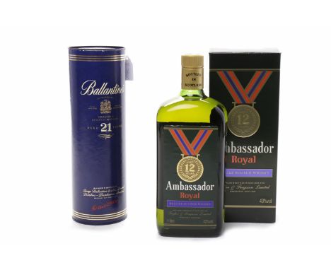 AMBASSADOR ROYAL AGED 12 YEARS
Blended Scotch Whisky. 
Distilled and bottled in Scotland for Taylor & Ferguson Limited, Dumba