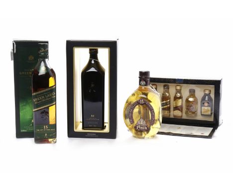 DIMPLE PINCH 15 YEARS OLD
Blended Scotch Whisky. 
750ml, 43% volume. 
JOHNNIE WALKER BLACK LABEL ANNIVERSARY EDITION
Blended 