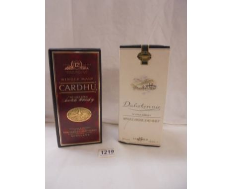 A bottle of Cardhu aged 12 years and a bottle of Dalwhinnie 15 year old Scotch whisky. 