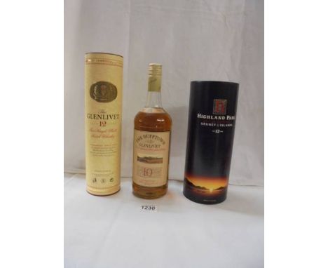 A bottle of The Dufftown Glenlivet, a bottle of The Glenlivet 12 and a bottle of Highland Park Scotch whisky.(ADDITIONAL IMAG