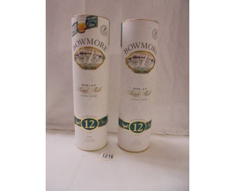 Two boxed bottles of Bowmore aged 12 years single malt Scotch Whisky. 