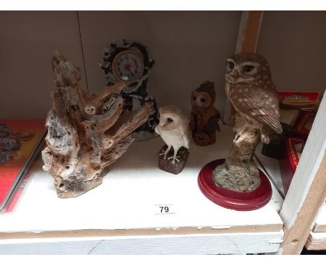 An owl clock and 4 owl figures