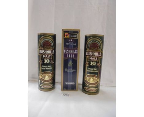 A bottle of Bushmills 12 year and a bottle of Bushmills 10 year Scotch whisky. 