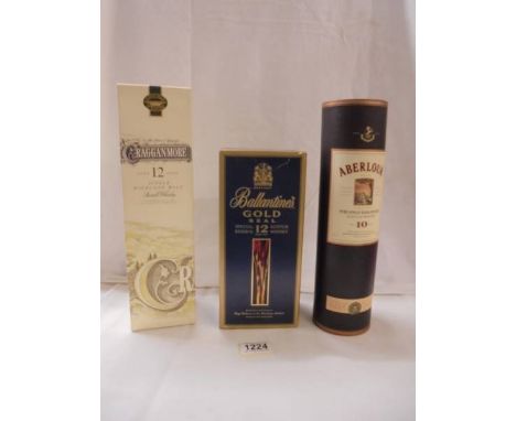 A bottle of Cragganmore aged 12 years, a bottle of Aberlour aged 10 yeara and a Bottle of Ballantine Gold Seal aged 12 years 