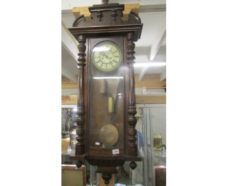 A Victorian mahogany double weight Vienna wall clock. COLLECT ONLY.