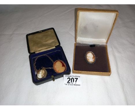 2 Cameo brooches and a cameo ring