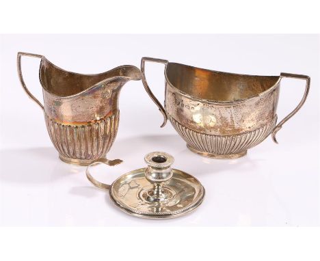 Silver, various dates and makers, to include milk jug, sugar bowl, miniature chamber stick, 5.8oz (3)