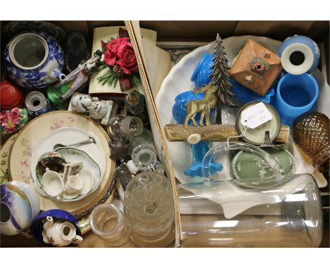 Mixed lot to include a large scallop shaped dish, antler barometer, two Wedgwood pieces, turquoise glass etc (qty)
