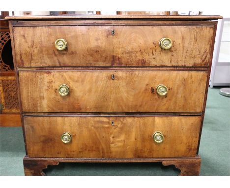 Victorian mahogany chest of three long drawers, with brass handles, on bracket feet, 94cm wide