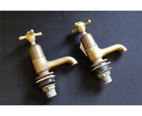 Set of heavy brass taps, ceramic tabs for hot and cold to top, (2)