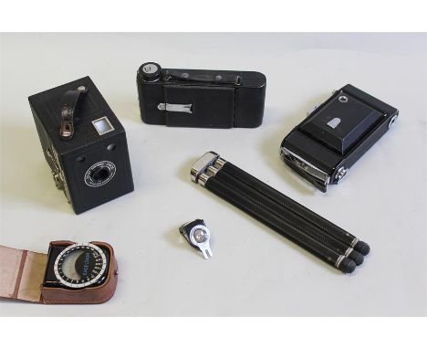 Camera Equipment to include Kodak brownie Junior Zeiss Ikon B2 folding camera together with light meter and zeiss view finder