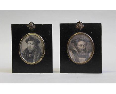 Two portrait miniatures of archbishops, prints in papier mache frames