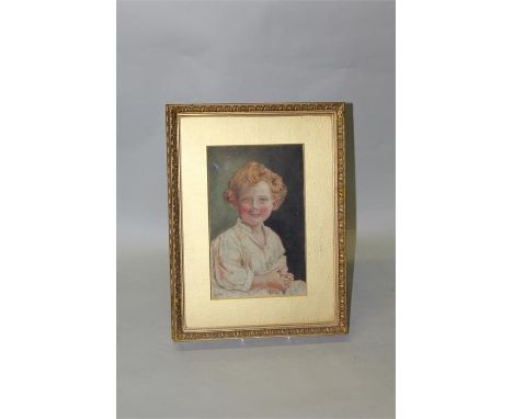 Early 20th Century British school, Portrait of a child, unsigned watercolour, 16cm x 25cm