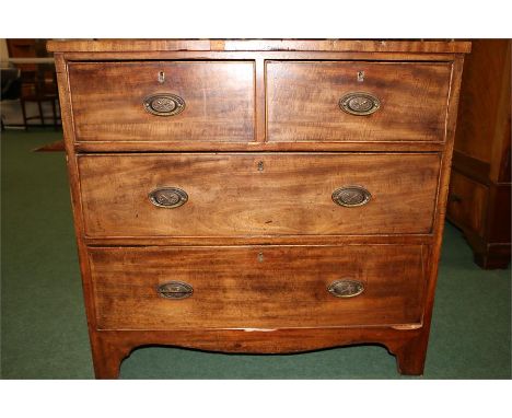Victorian mahogany chest of two short and two long drawers, with brass swan neck handles, on bracket feet, 86cm wide