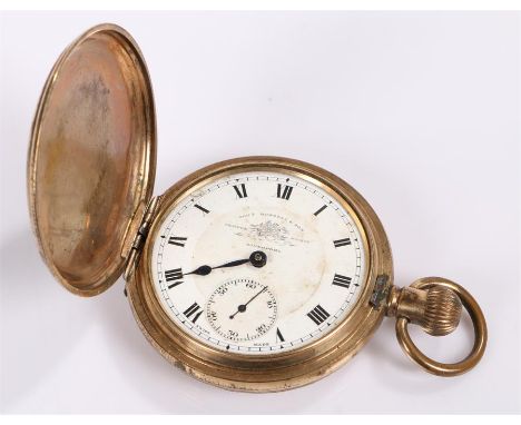 Thos. Russell & Son Liverpool gold plated Hunter pocket watch, with a white enamel signed dial