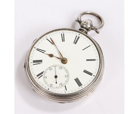 Victorian silver open faced pocket watch, the enamel dial with roman numerals and subsidiary seconds dial, the case 47mm