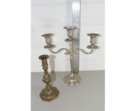 CANDELABRA AND SMALL COPPER CANDLESTICK