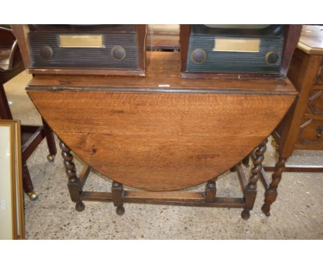 OAK GATE LEG TABLE WITH BARLEY TWIST LEGS, WIDTH APPROX 106CM