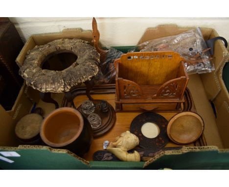 BOX CONTAINING TREEN INCLUDING LETTER RACK ETC, PIPE