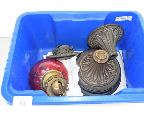 BOX CONTAINING DISASSEMBLED GLASS OIL LAMP