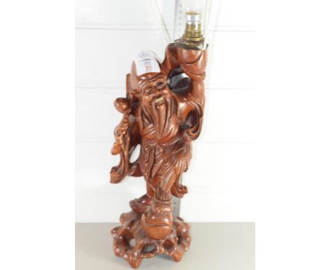 EASTERN STYLE CARVED WOOD LAMP BASE, HEIGHT APPROX 40CM