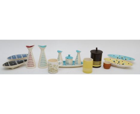 A Hornsea Alpine turquoise and white four piece cruet set, designed in 1960 by John Clappison, and other Hornsea pottery 