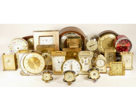 A collection of mid 20th century and later mantel clocks, anniversary clocks, wall clocks, and barometers, having manual and 