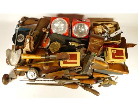 A collection of early 20th century and later carpenters hand tools, to include multi planes, chizels, drills, rebate planes, 