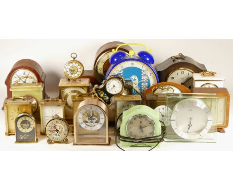 A collection of mid 20th century and later mantel clocks, anniversary clocks, wall clocks, and barometers, having manual and 