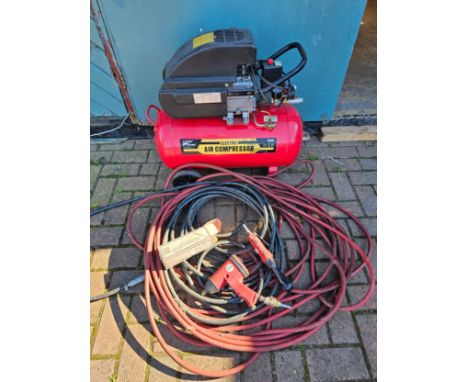 A Pro User 8 bar air compressor, model ACK50, 2hp, with air line and air tools All electrical items are sold untested and wit