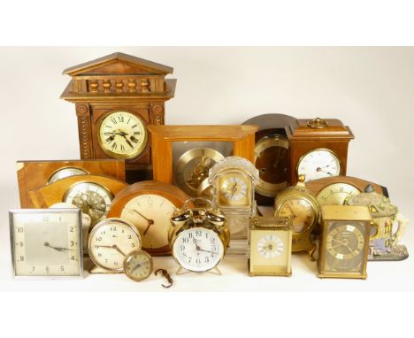 A collection of mid 20th century and later mantel clocks, anniversary clocks, carriage clocks, wall clocks, and barometers, h