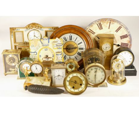 A collection of mid 20th century and later mantel clocks, anniversary clocks, wall clocks, and barometers, having manual and 